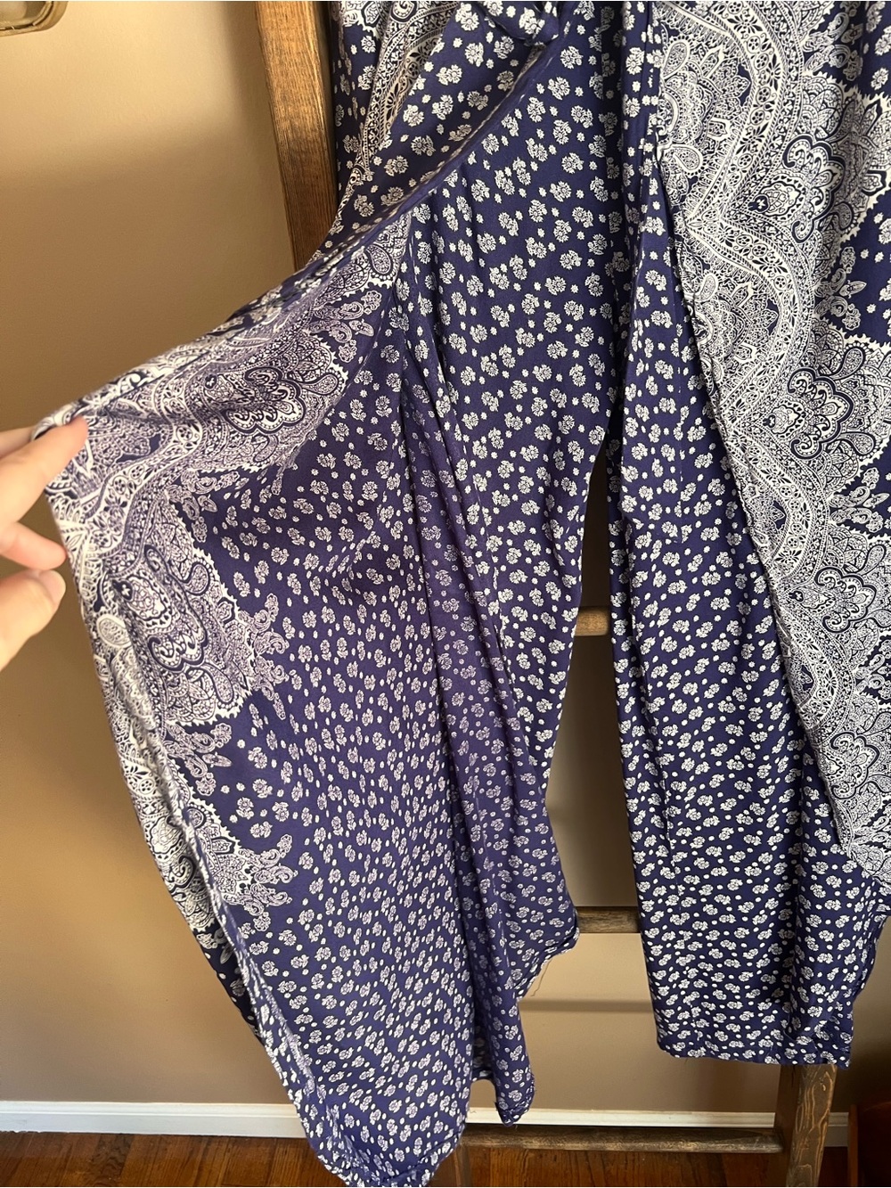 Navy Paisley Bandana Print Wide-Leg Wrap Pants - Picture 4 of 8